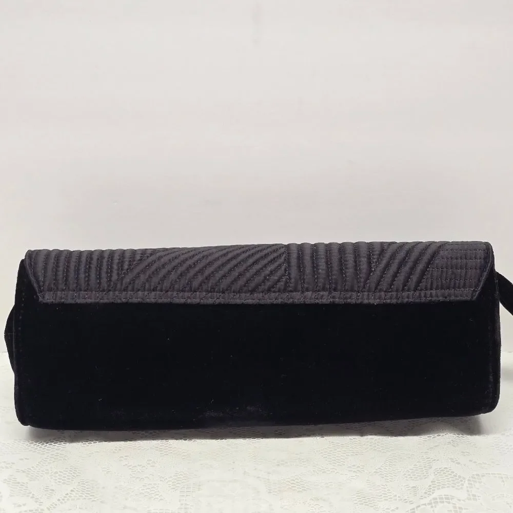 The Limited Velvet Velour Black Evening Clutch Wristlet With Beaded Tassel